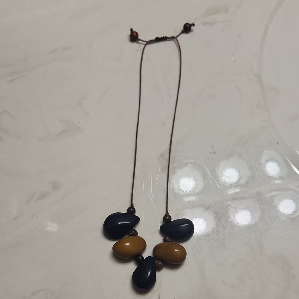 Tagua Eggplant and Gold Beaded Necklace